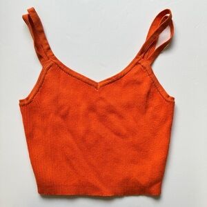 NWT Endless Rose Cropped Top Double Shoulder Strap Knit Cami Orange Ribbed Sz S